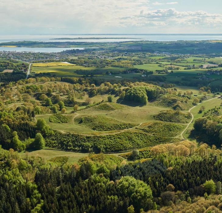 Svanninge Bakker og Bjerge set fra luften